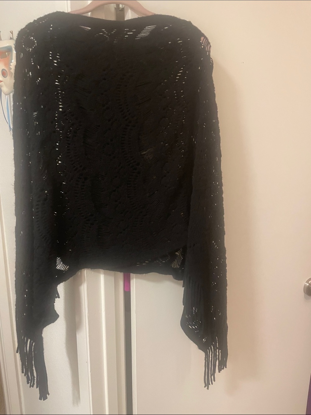 Ruggine Black Open Knit Fringe Women's wrap /shawl one size